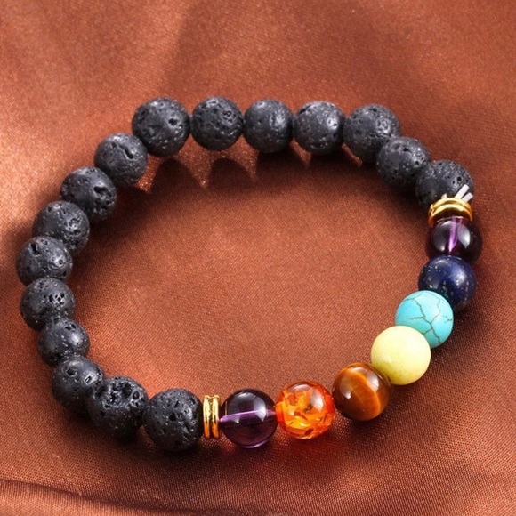 New 7 Chakra Beaded Healing Bracelet w/ Lava Stone - Picture 4 of 5